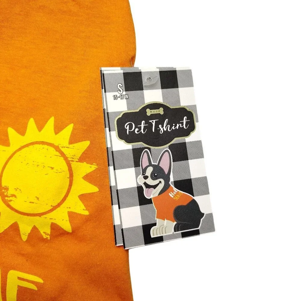Woof Small Dog Hello Sunshine Orange Pet T-Shirt With Sun Graphic